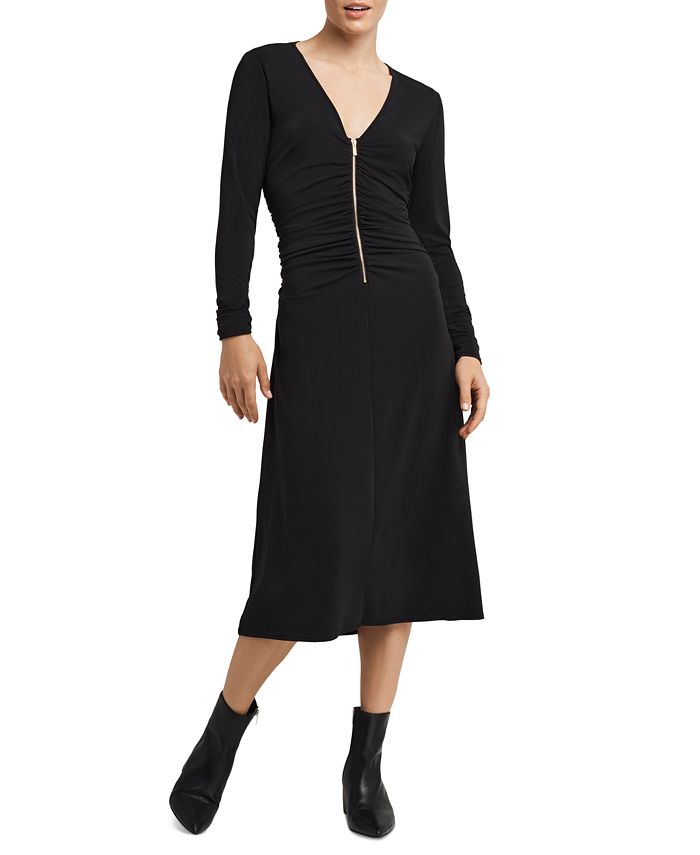 H Halston Women's Zip-Front Long-Sleeve A-Line Dress - Macy's