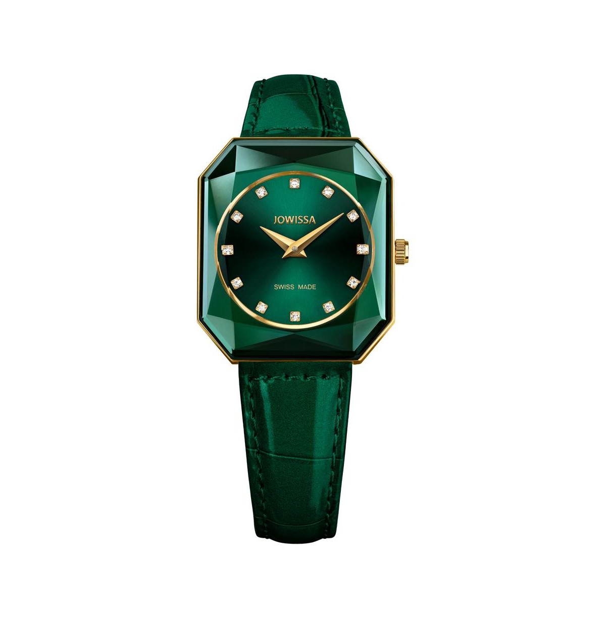 Facet Radiant Swiss Gold Plated Ladies 26x30mm Watch - Green Dial - Dark Green