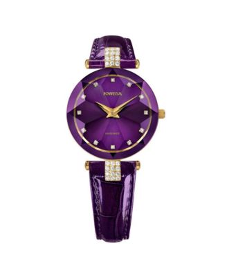 Facet Strass Swiss Gold Plated Ladies 30mm Watch - Purple Dial