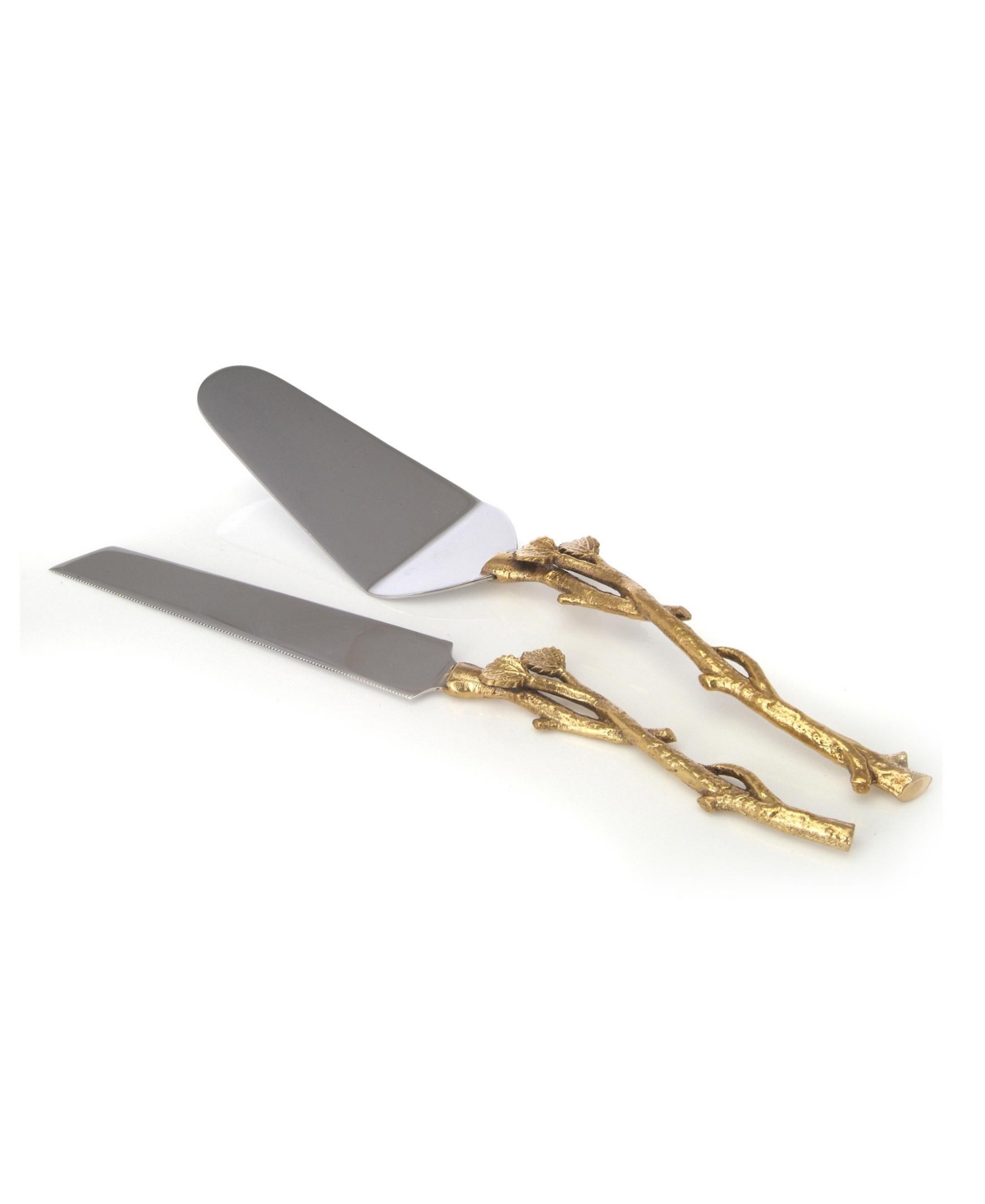Classic Touch Set Of 2 Cake Servers With Leaf Design In Gold