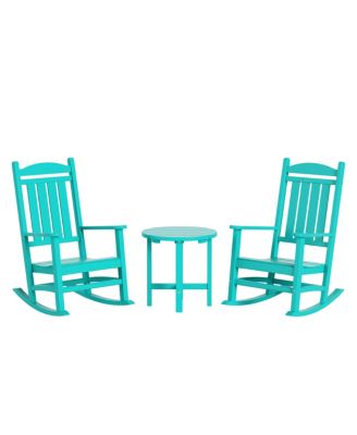 3 Piece Outdoor Porch Rocking Chairs with Round Side Table Set