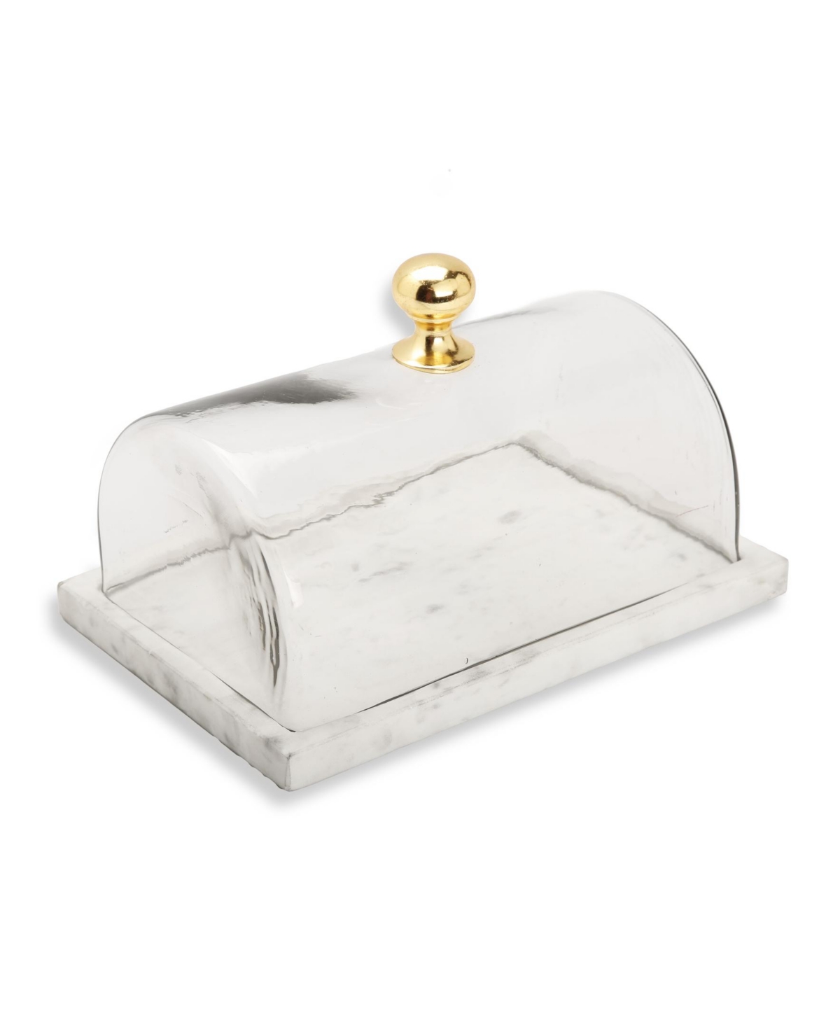 Classic Touch Rectangular Marble Cake Dome With Knob In Gold