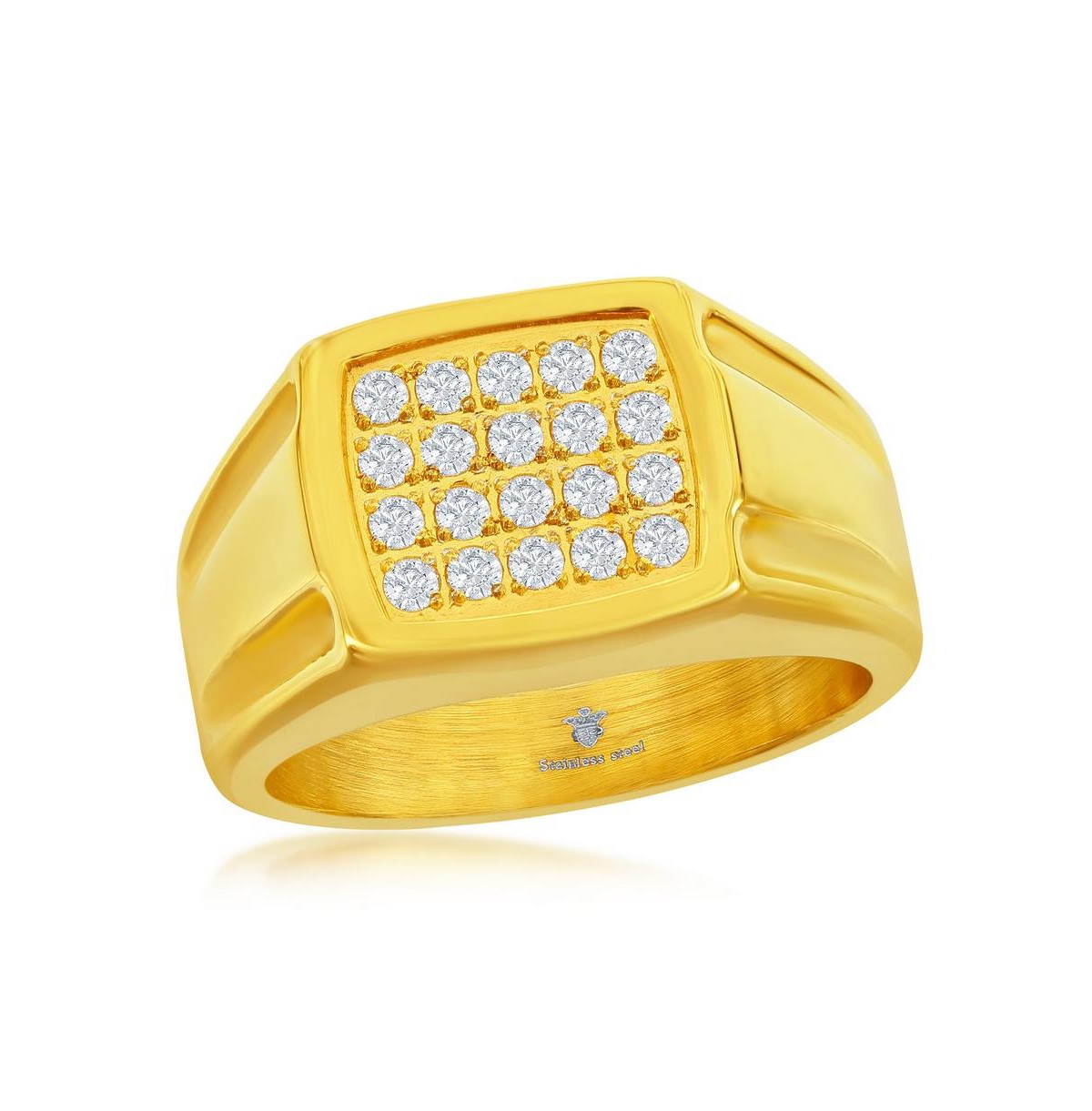 BLACKJACK MENS STAINLESS STEEL CZ SQUARE RING - GOLD PLATED