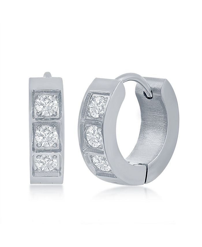Blackjack Mens Stainless Steel 13mm Huggie Hoop CZ Earrings Macy's