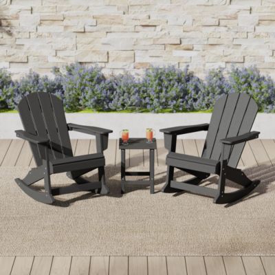 3 Piece set Outdoor Patio Poly Adirondack rocking chairs with side table