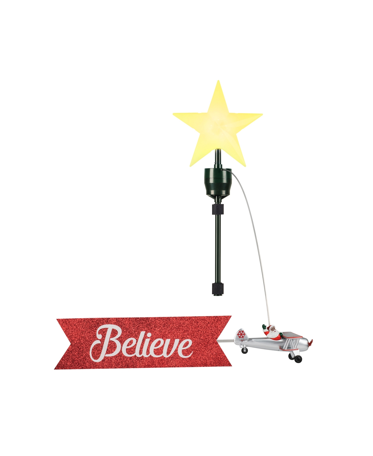 Mr. Christmas Santa's African American Biplane Animated Tree Topper with Banner Holiday Decor