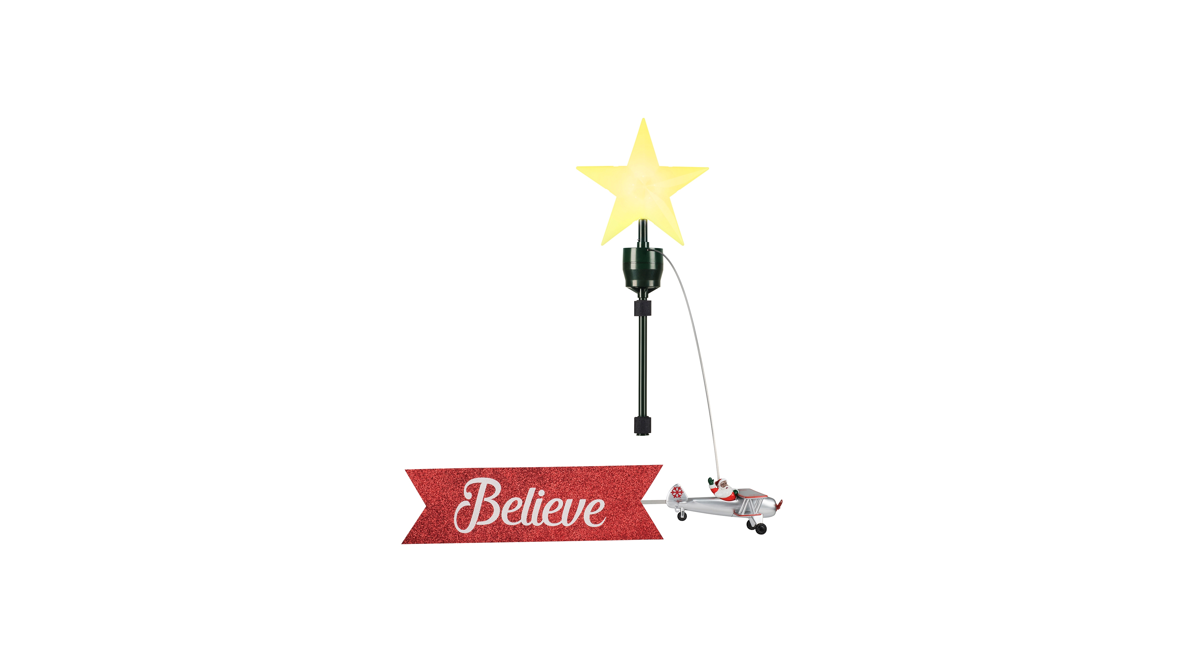 Mr. Christmas Santa's African American Biplane Animated Tree Topper with Banner Holiday Decor