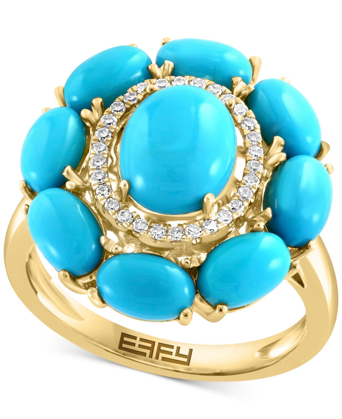 Effy Collection Effy Turquoise & Diamond (1/10 Ct. T.w.) Halo Ring In 14k Gold In Yellow Gold