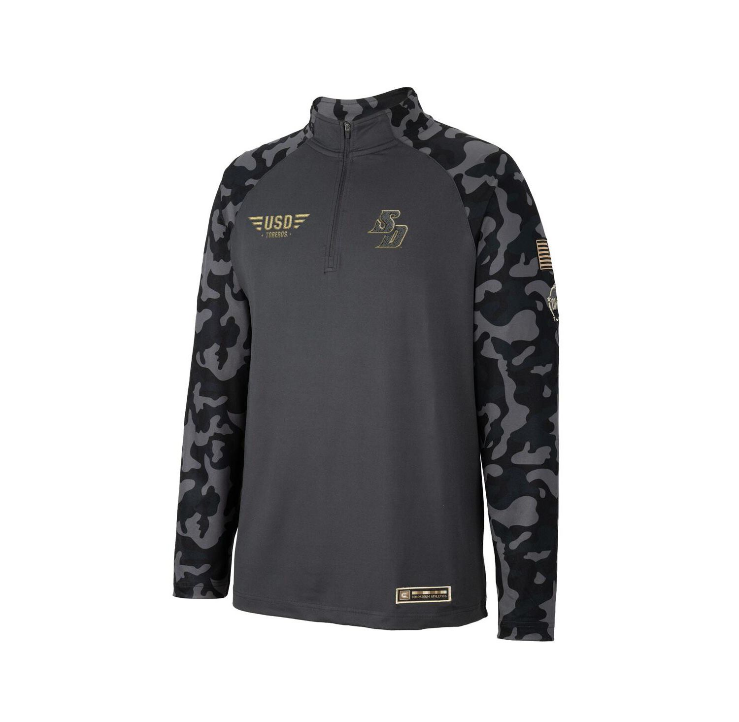 Men's Charcoal San Diego Toreros OHT Military-Inspired Appreciation Long Range Raglan Quarter-Zip Jacket