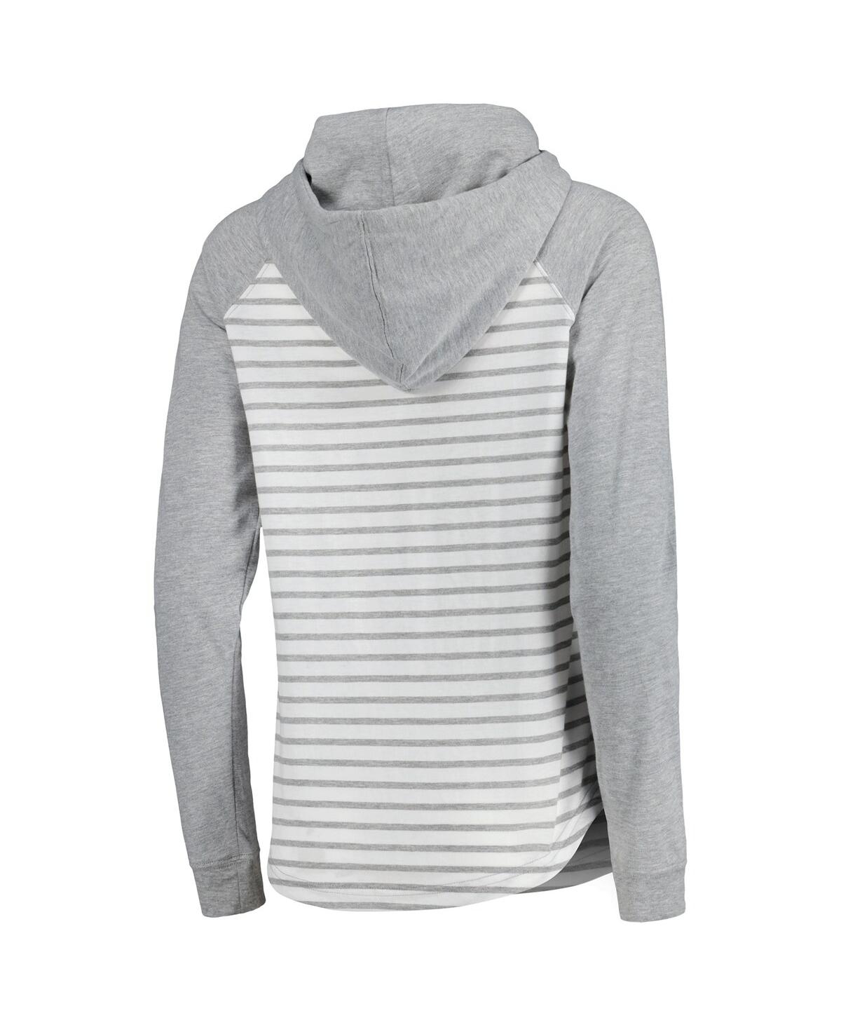 COLOSSEUM WOMEN'S COLOSSEUM HEATHERED GRAY, WHITE MIAMI HURRICANES GLORIA RAGLAN LONG SLEEVE HOODIE T-SHIRT