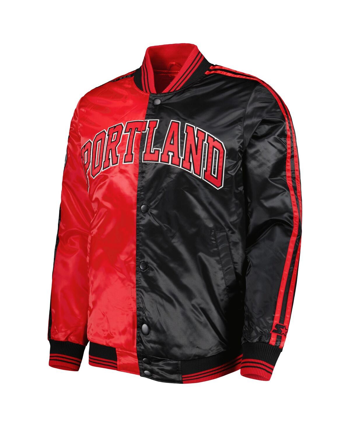 Shop Starter Men's  Red, Black Portland Trail Blazers Fast Break Satin Full-snap Jacket In Red,black