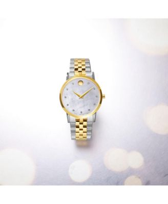 Women's Swiss Museum Classic Diamond (1/20 ct. t.w.) Two Tone Stainless Steel Bracelet Watch 33mm