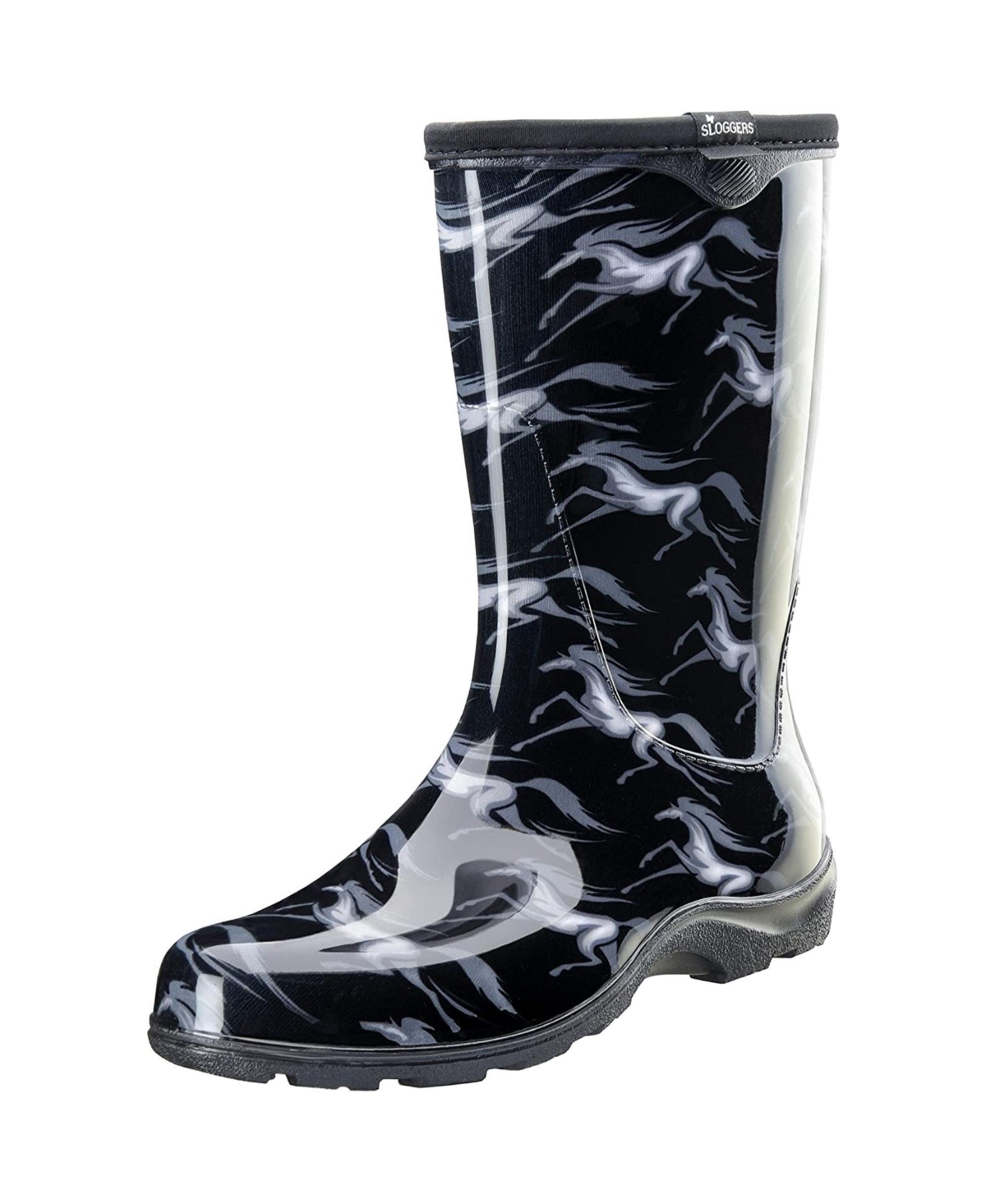 Sloggers Womens 10-inch Rain And Garden Boots, Horses, Black Pattern, Size 10 In Multi