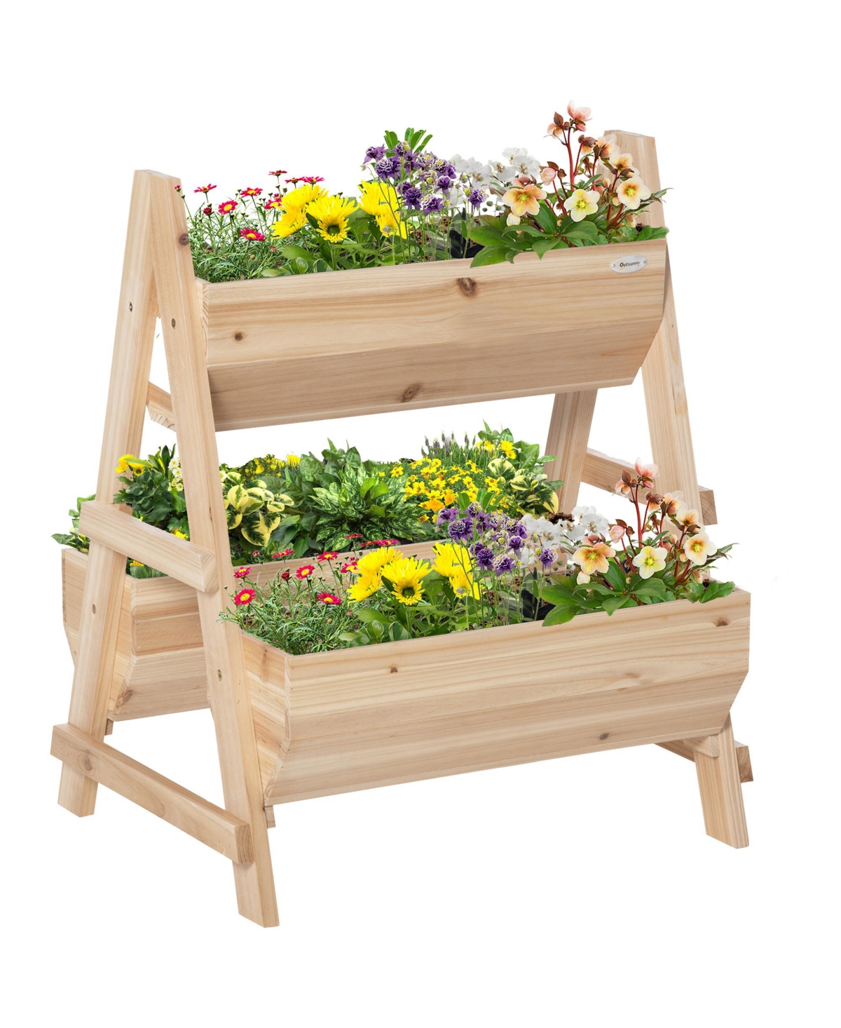 Raised Garden Bed A-shaped Wooden Planter Box with Nonwoven Fabric - Natural