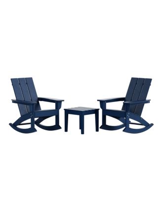 3 Piece Set Outdoor Modern Rocking Chairs with Square Side Table