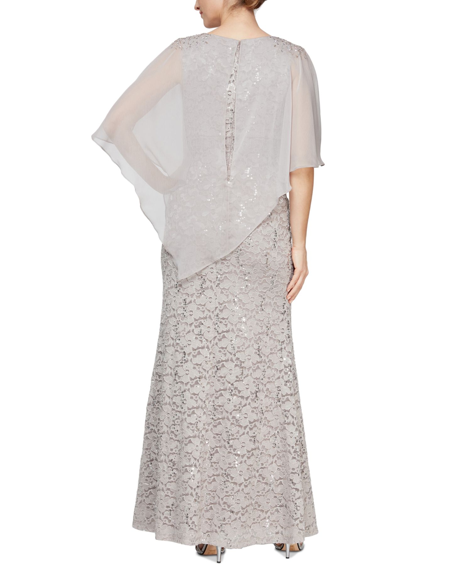 Women's Sequin Lace Chiffon Caplet Gown