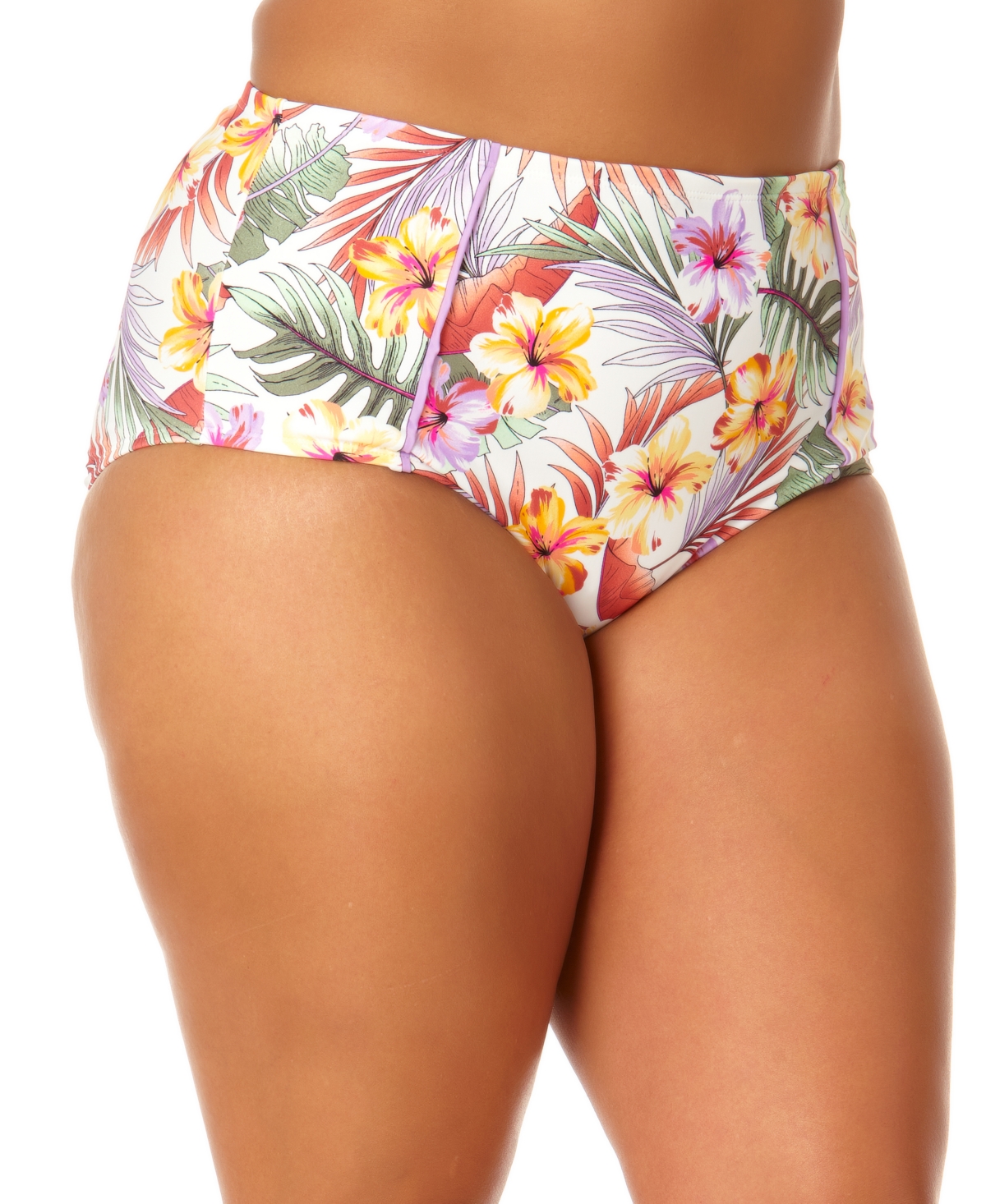 Salt + Cove Juniors' Plus Size Printed High-Waist Swim Bottoms, Created for Macy's