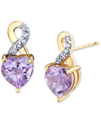 Macy's - Pink Amethyst (1-5/8 ct. t.w.) & Diamond (1/20 ct. t.w.) Heart Stud Earrings in 10k Gold