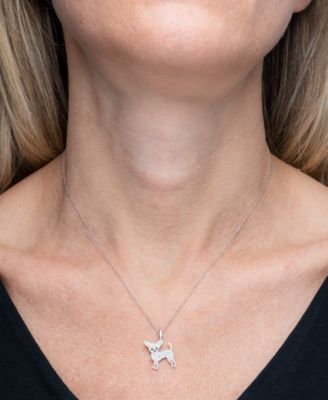 White Diamond (1/5 ct. t.w.) & Black Diamond Accent Chihuahua Pendant Necklace in 10k White Gold, 16" + 2" extender, Created for Macy's