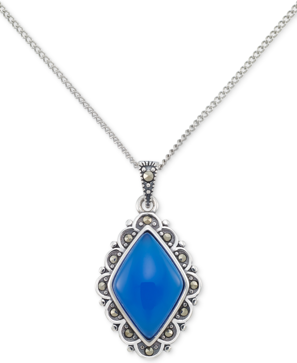 Macy's Abalone & Marcasite Framed 18" Pendant Necklace In Sterling Silver (also In Blue Agate)