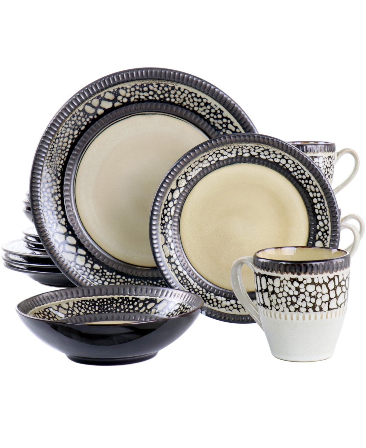 Elama Desert Sand 16 Piece Stoneware Dinnerware Set, Service For 4 In Brown