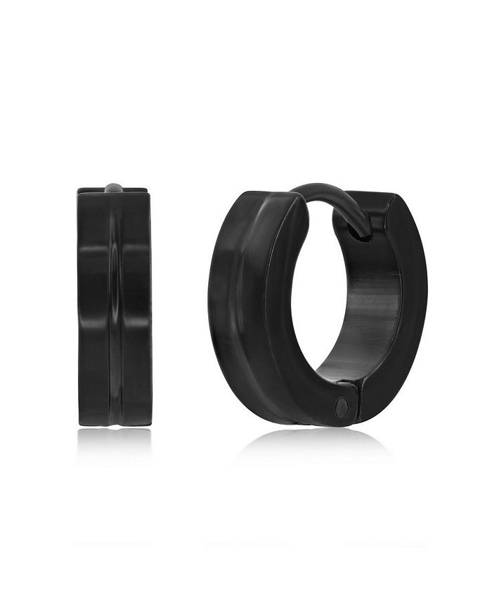Blackjack Mens Stainless Steel 13mm Lined Huggie Hoop Earrings Black