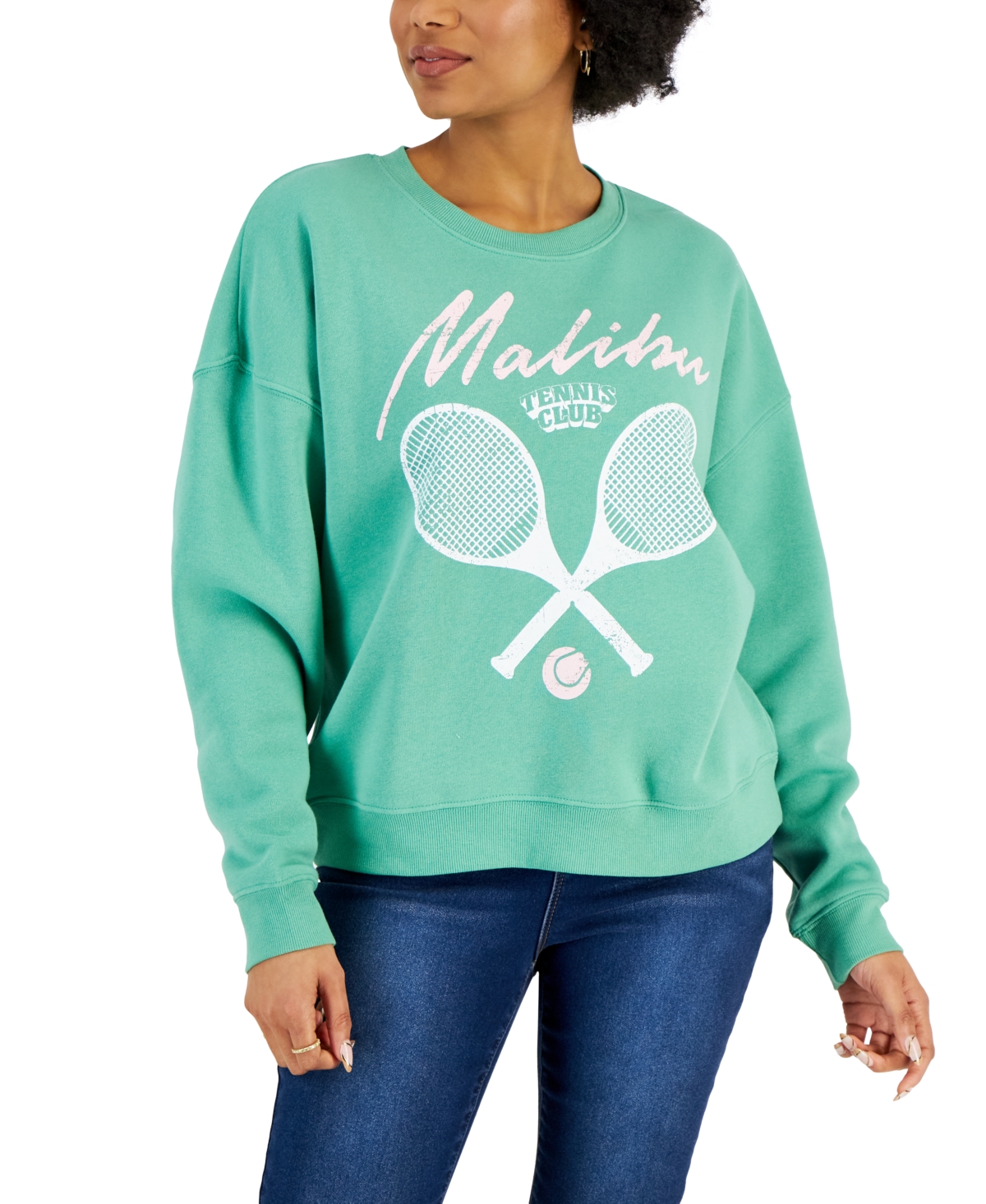 Grayson Threads Black Juniors' Malibu Tennis Club-graphic Sweatshirt In Green