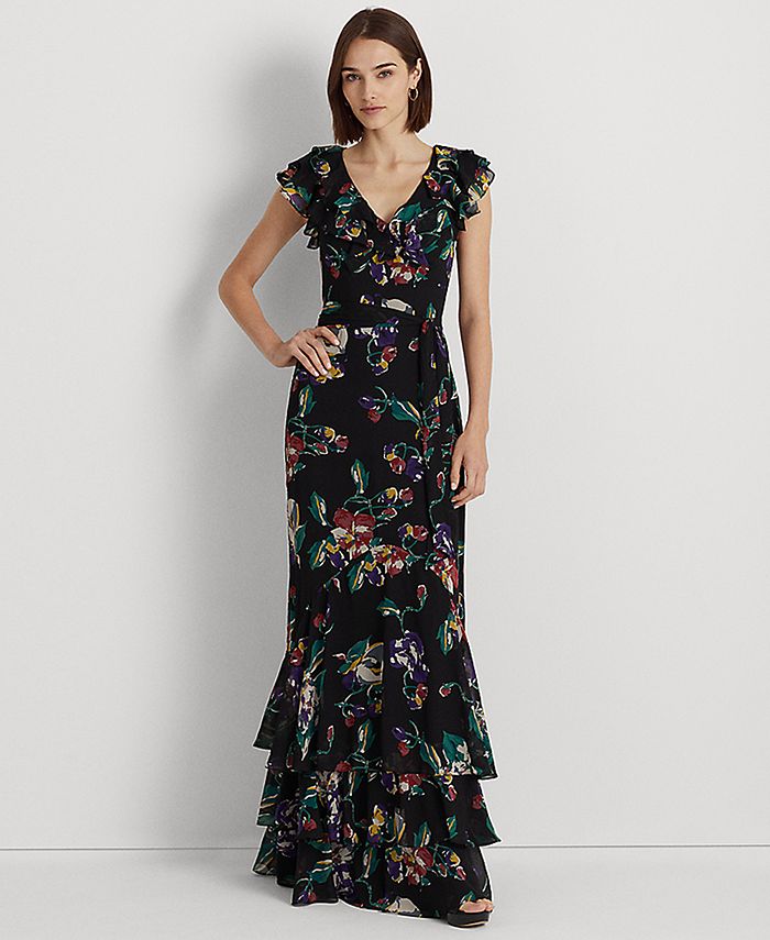 Lauren Ralph Lauren Women's Floral Crinkle Georgette Gown - Macy's