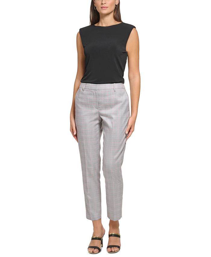DKNY Women's Essex Plaid Slim Leg Ankle Pants Gray Size 14