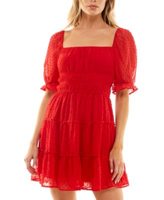 Trixxi - Juniors' Swiss-Dot Tiered Dress