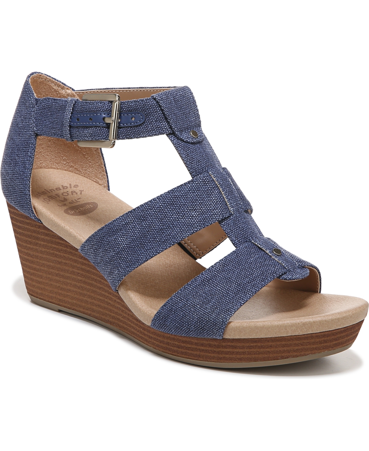 Shop Dr. Scholl's Women's Barton-wedge Sandals In Denim Blue Fabric