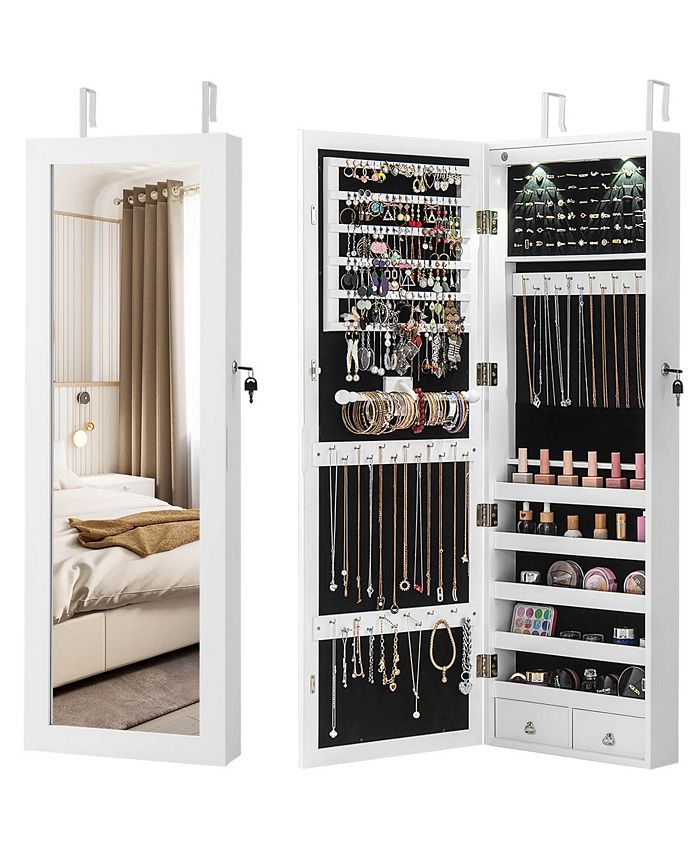 Costway Wall Mount Mirrored Jewelry Organizer LED Lights Macy's