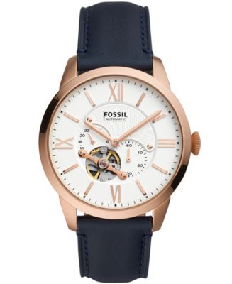 Fossil Townsman Automatic Navy Leather Watch 44mm - Macy's