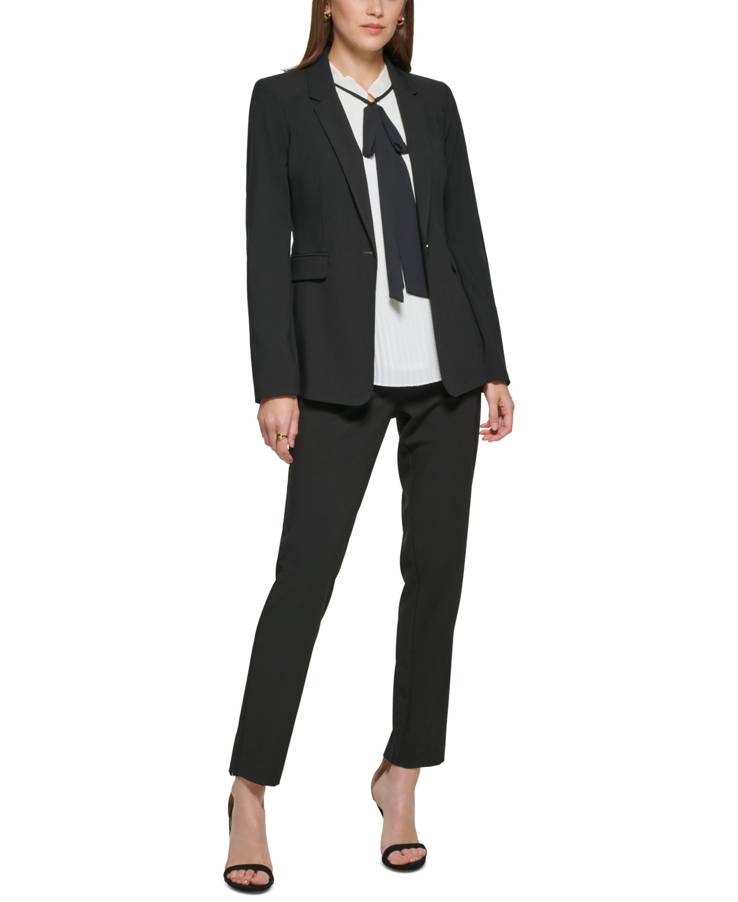Женский пиджак DKNY Petites Pick-Stitch Single-Button Blazer, цвет: Чёрный — фото 3