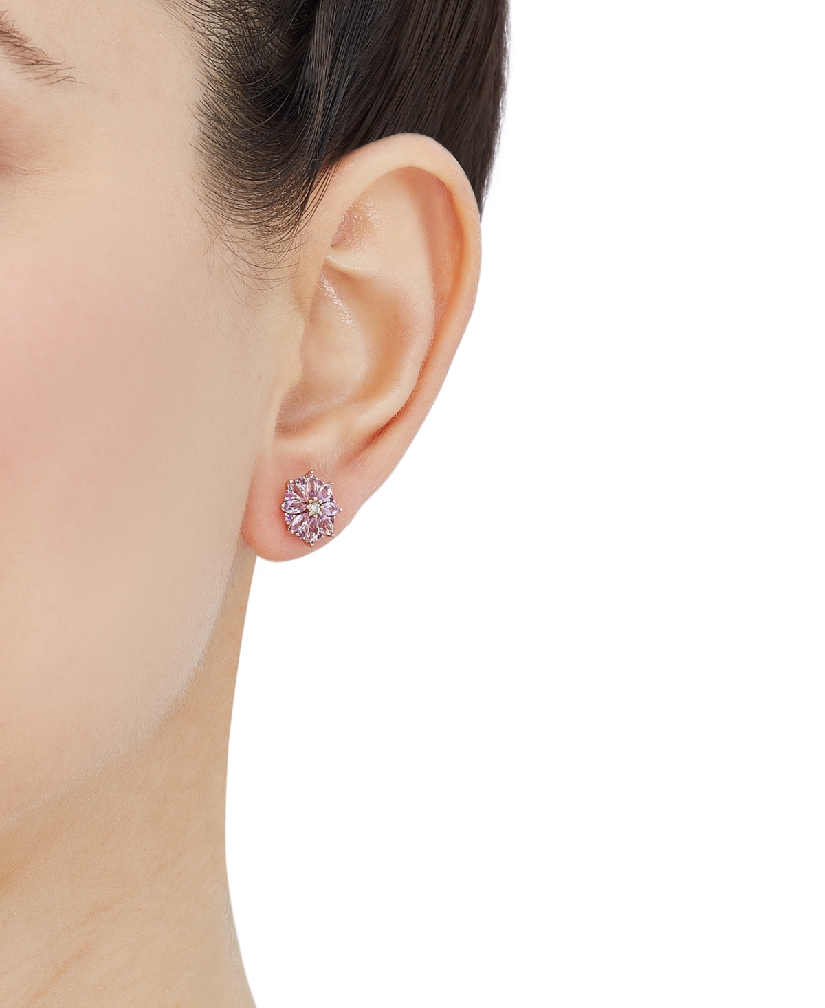 Multi(1-3/8 ct. t.w.) & Diamond Accent Flower Stud Earrings in 14k Rose Gold (Also in Multi-Topaz) - AMETHYST