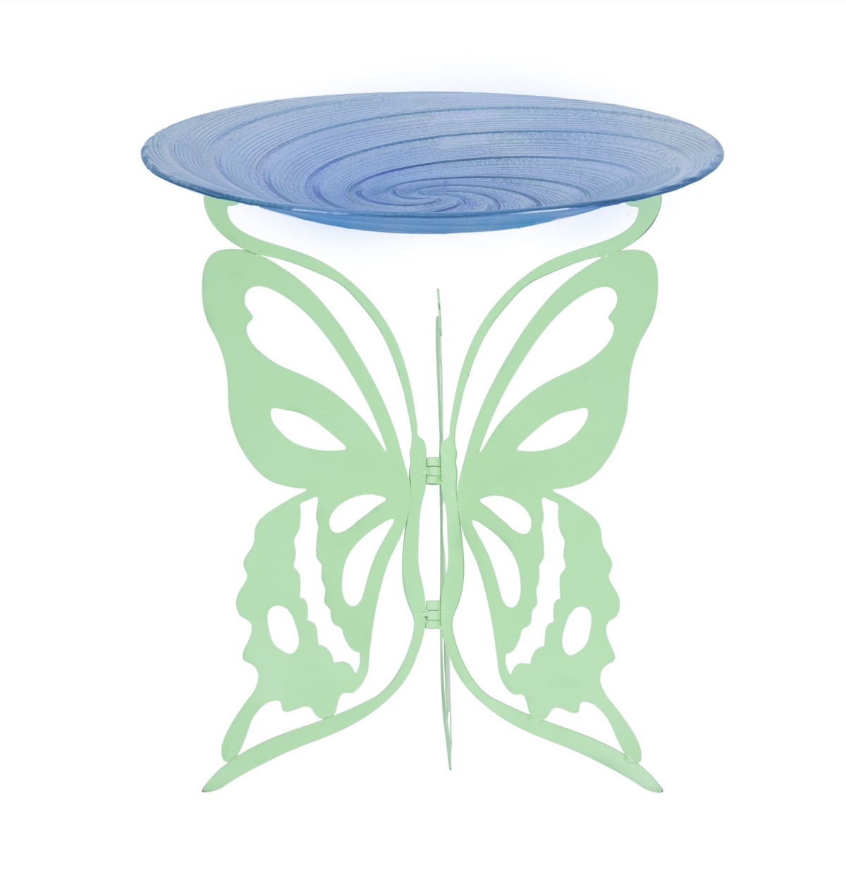Evergreen Laser Cut Bird Bath Stand With Glass Embossed Bird Bath Set, Butterfly In Multicolored