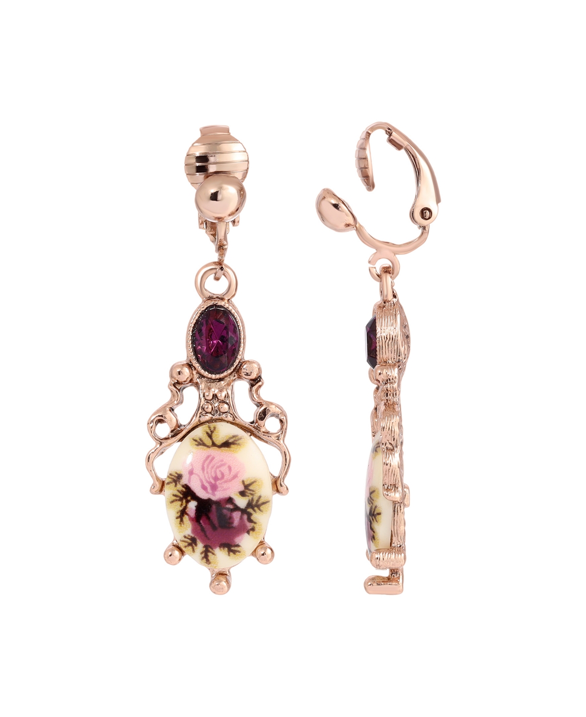 2028 Rose Purple Crystal Flower Clip Earrings