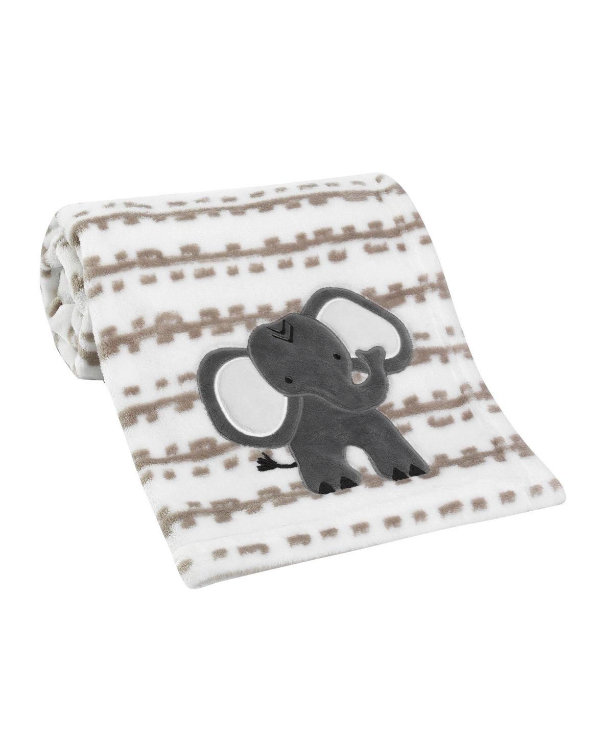 Lambs & Ivy Jungle SafariTan Plush Minky Elephant Nursery Baby Blanket - White