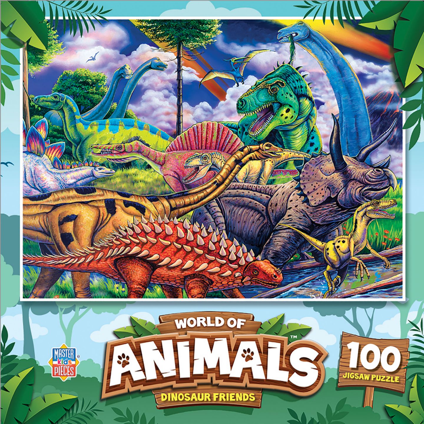 Детский пазл MasterPieces Puzzles World of Animals Dinosaurs 100 Piece Puzzle, Ages 6+, цвет: Разноцветный — фото 1