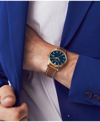 Men's Swiss Heritage Brown Leather Strap Watch 40mm