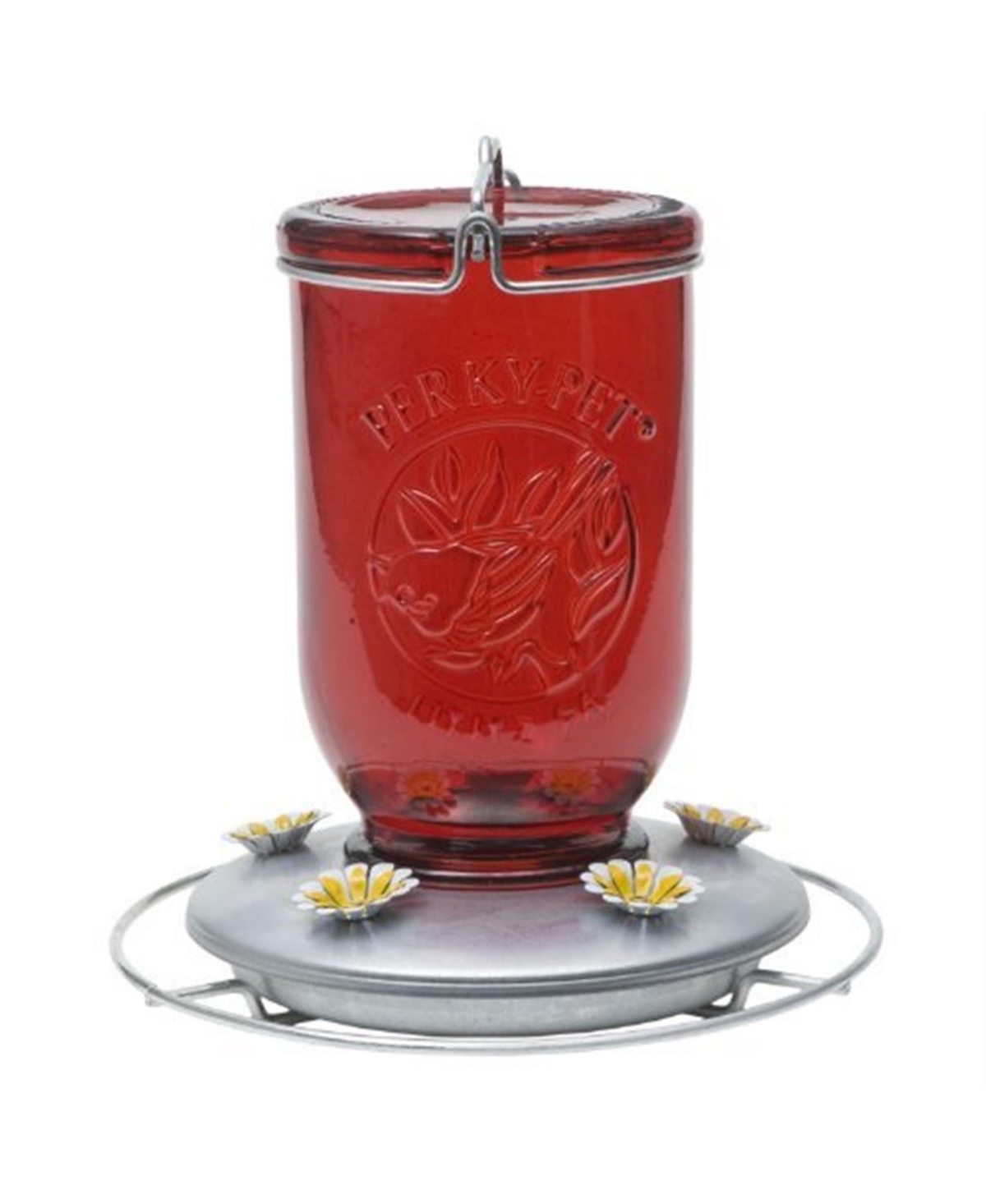 786 Red Mason Jar Glass Hummingbird Feeder, 32oz Capacity - Multi