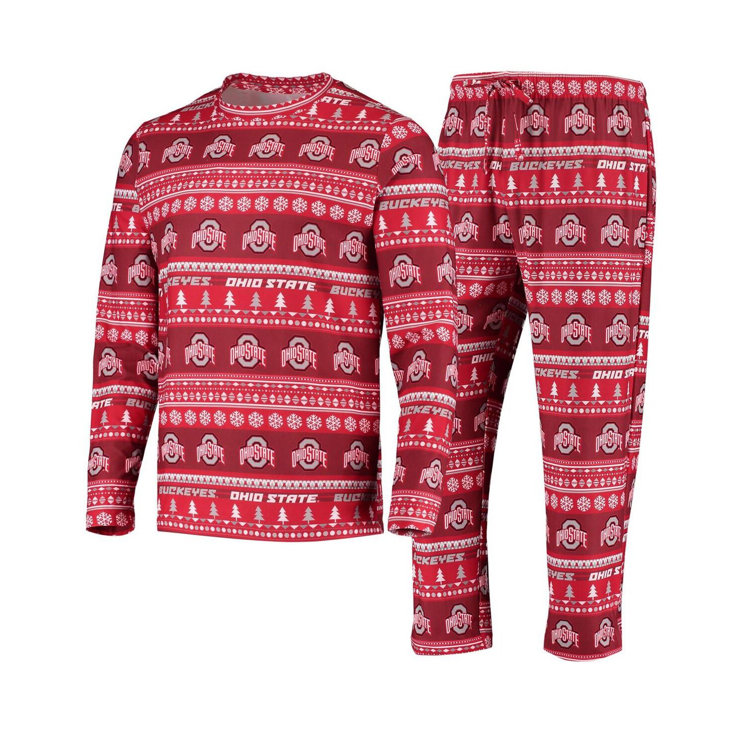 Men's Scarlet Ohio State Buckeyes Ugly Sweater Knit Long Sleeve Top and Pant Set