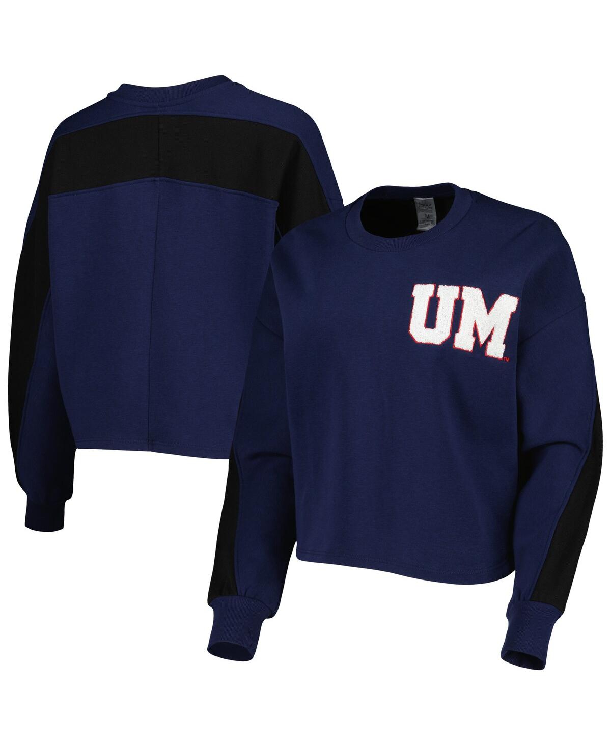 GAMEDAY COUTURE WOMEN'S GAMEDAY COUTURE NAVY MICHIGAN WOLVERINES BACK TO REALITY COLORBLOCK PULLOVER SWEATSHIRT 