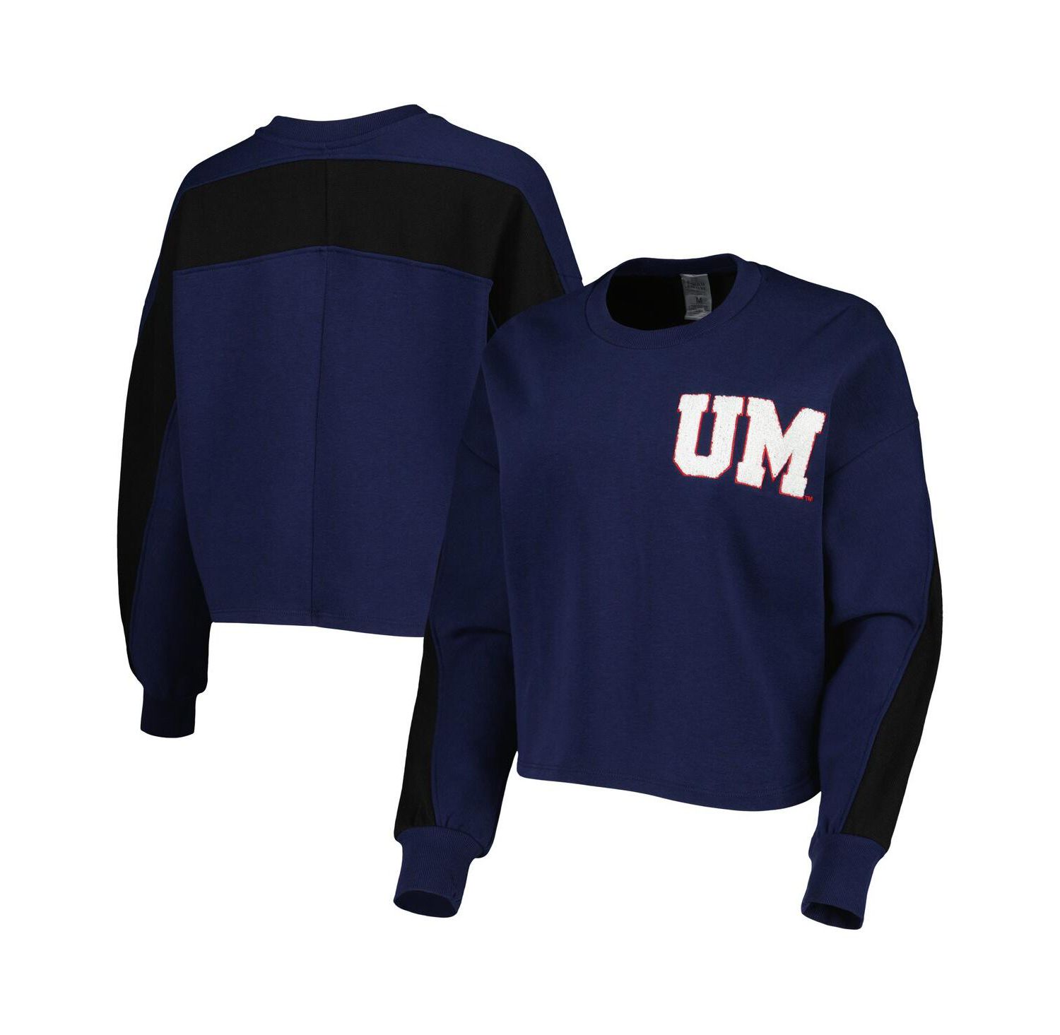 Women's Navy Michigan Wolverines Back To Reality Colorblock Pullover Sweatshirt