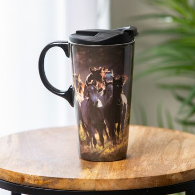 Ceramic Travel Cup, 17 OZ. ,w/box, Running Horses