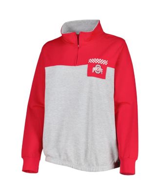 Women's Heather Gray, Scarlet Ohio State Buckeyes Plus Size Sideline to Sideline Quarter-Zip Top