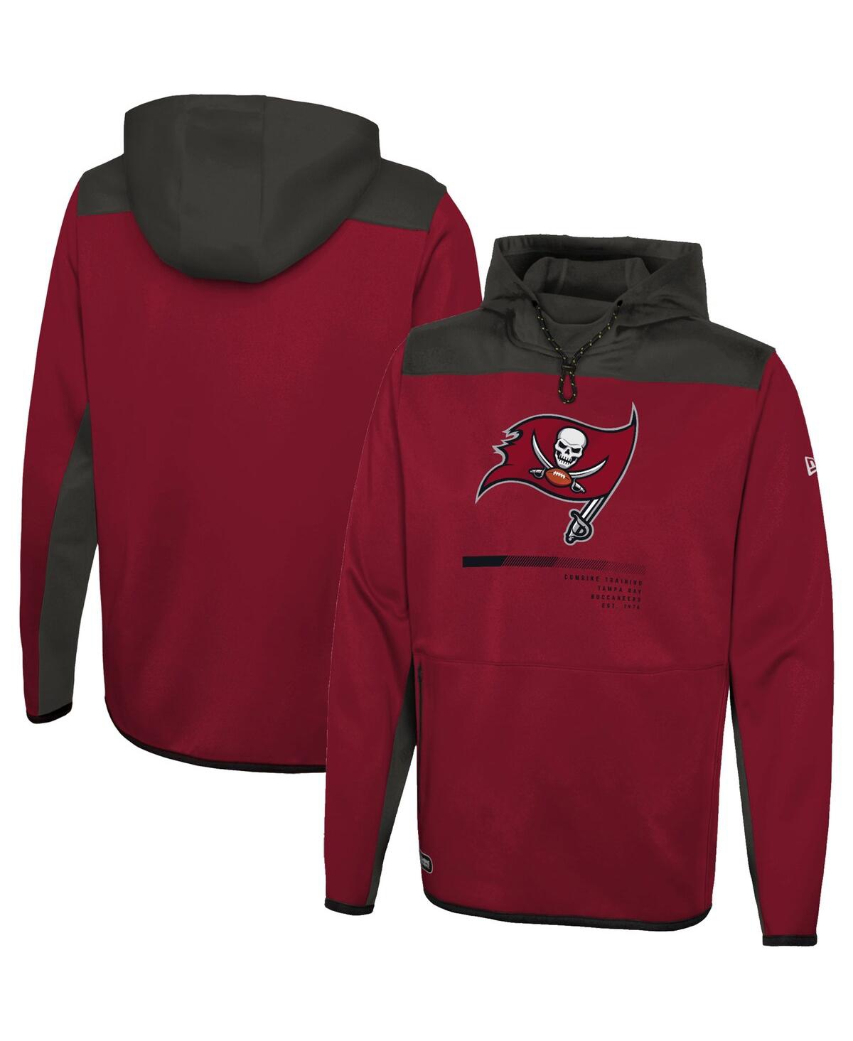 NEW ERA MEN'S NEW ERA RED TAMPA BAY BUCCANEERS COMBINE AUTHENTIC HARD HITTER PULLOVER HOODIE 