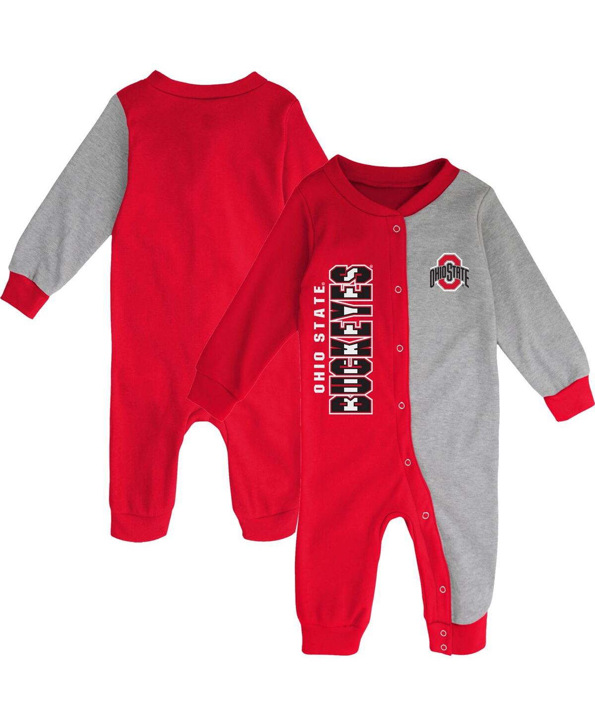 Outerstuff Infant Boys And Girls Scarlet, Heather Gray Ohio State Buckeyes Halftime Two-tone Sleeper In Scarlet,heather Gray