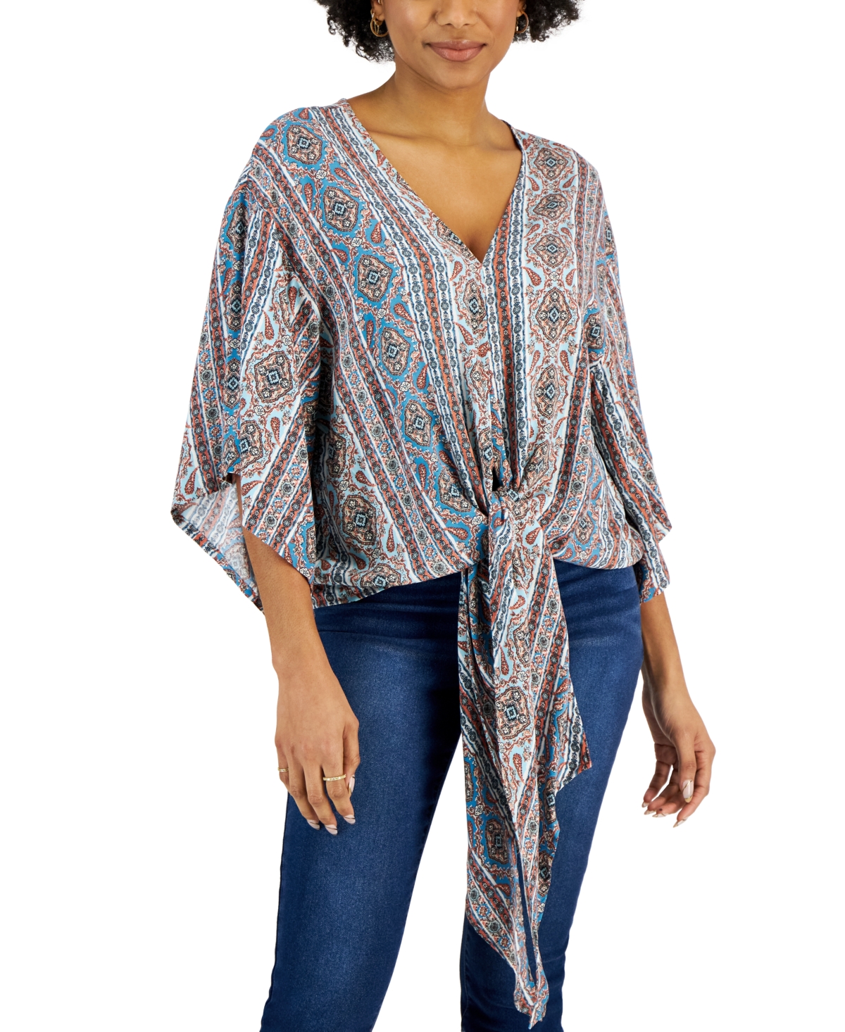 Just Polly Juniors' Printed Tie-Front Top