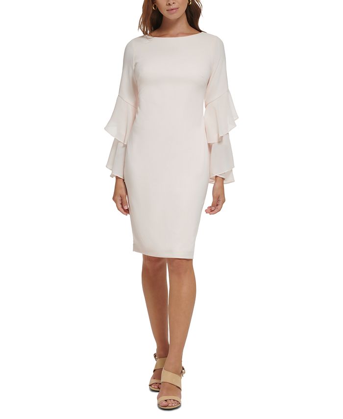 Calvin Klein Women's Tiered Chiffon-Sleeve Sheath Dress - Macy's